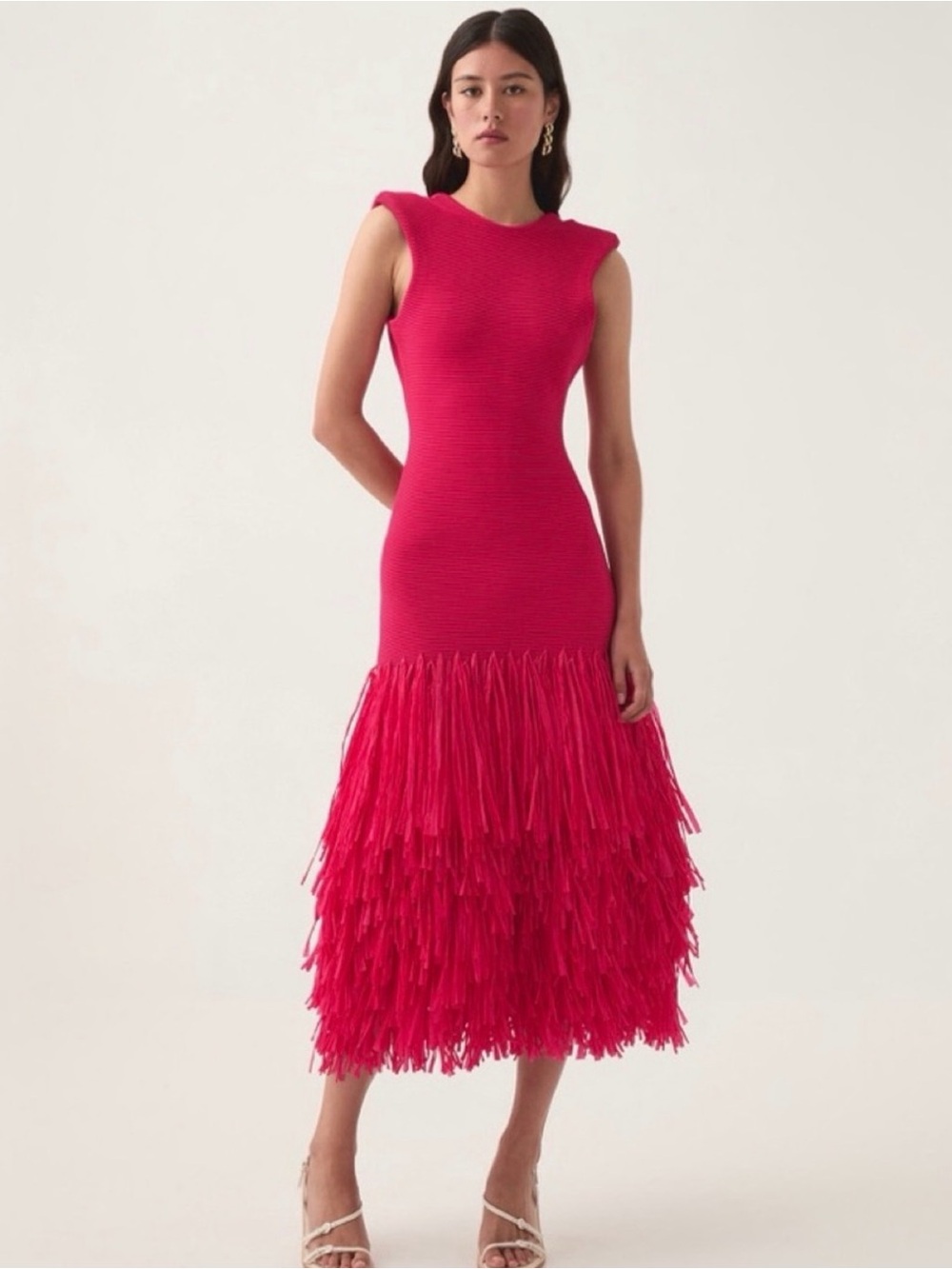 Aje Rushes Raffia Midi Dress Pink Large NWT RARE - Picture 5 of 13